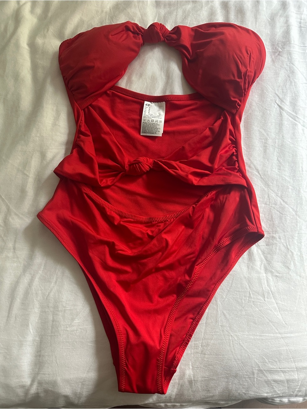 H&M Red One-Piece Swimsuit with Front Knot Details